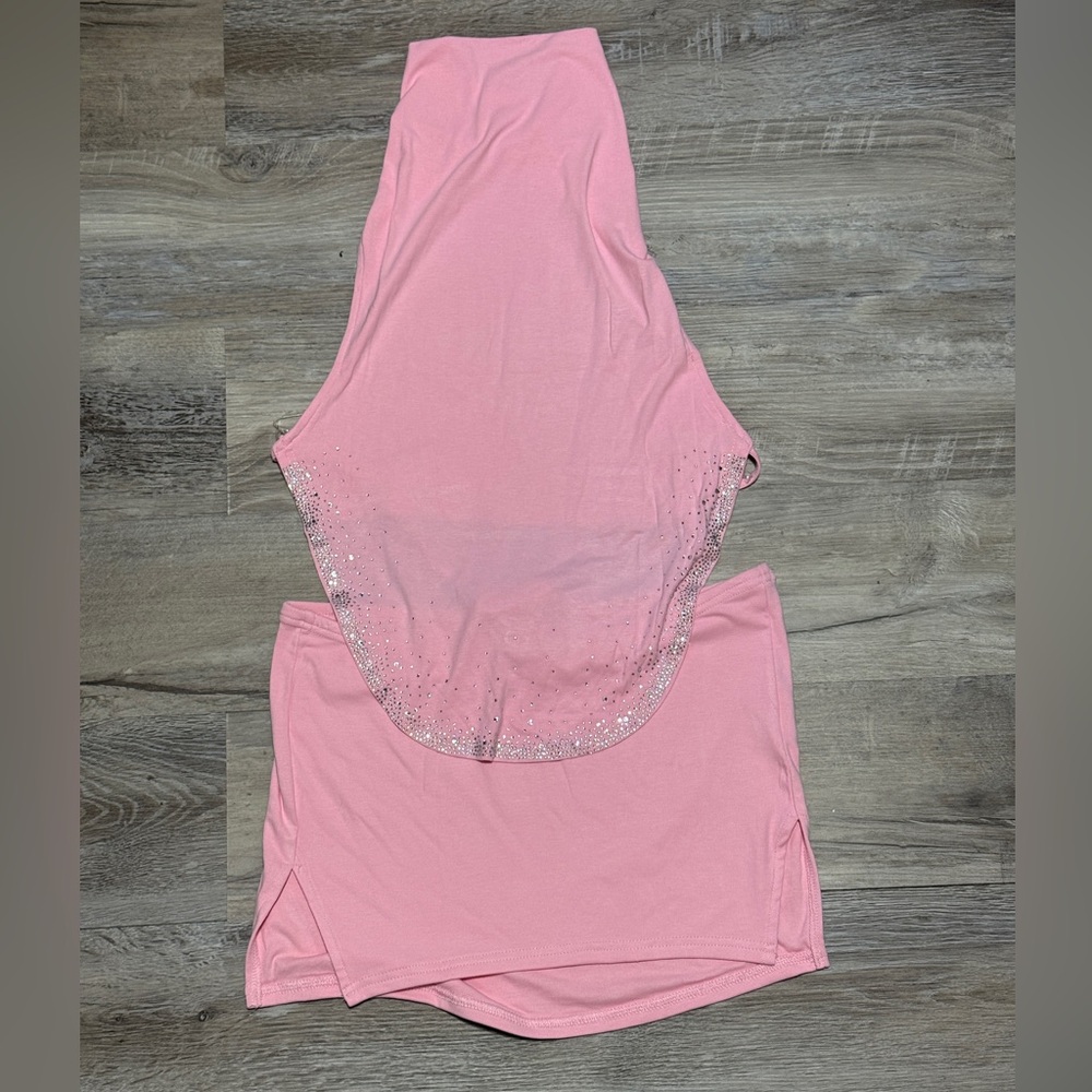 Dolls Kill x New Pink Pink Rhinestone Halter Top with Cutout Back and Skirt